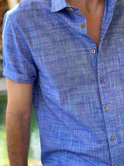 The Santorini Perfect Cut Short Sleeve Button-Down Shirt